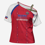 Custom Afro-Haitians Football Pride Cross Shoulder Shirt Les Grenadiers Veve Vodou Red Version