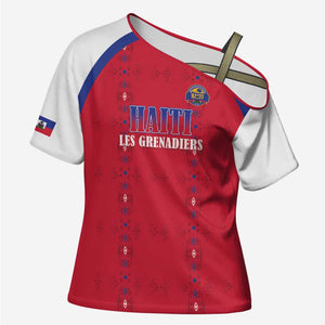 Custom Afro-Haitians Football Pride Cross Shoulder Shirt Les Grenadiers Veve Vodou Red Version