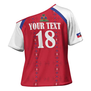Custom Afro-Haitians Football Pride Cross Shoulder Shirt Les Grenadiers Veve Vodou Red Version