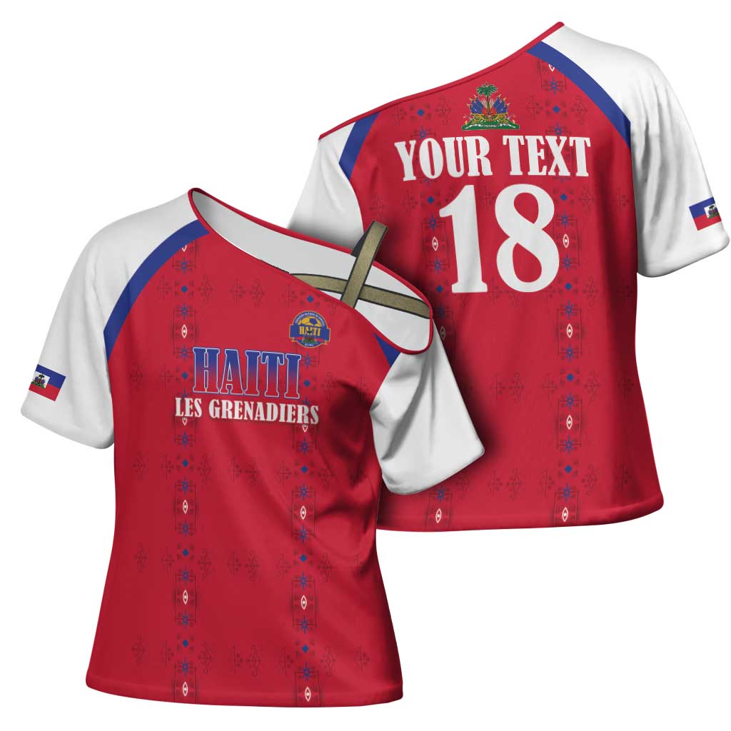 Custom Afro-Haitians Football Pride Cross Shoulder Shirt Les Grenadiers Veve Vodou Red Version