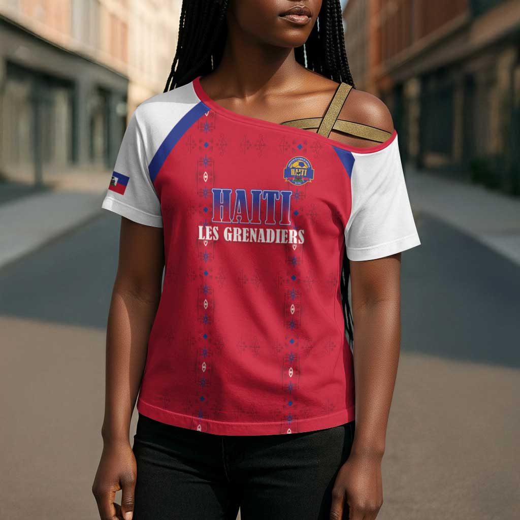Custom Afro-Haitians Football Pride Cross Shoulder Shirt Les Grenadiers Veve Vodou Red Version