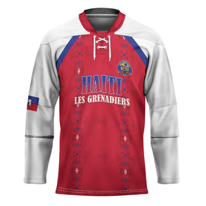 Custom Afro-Haitians Football Pride Hockey Jersey Les Grenadiers Veve Vodou Red Version