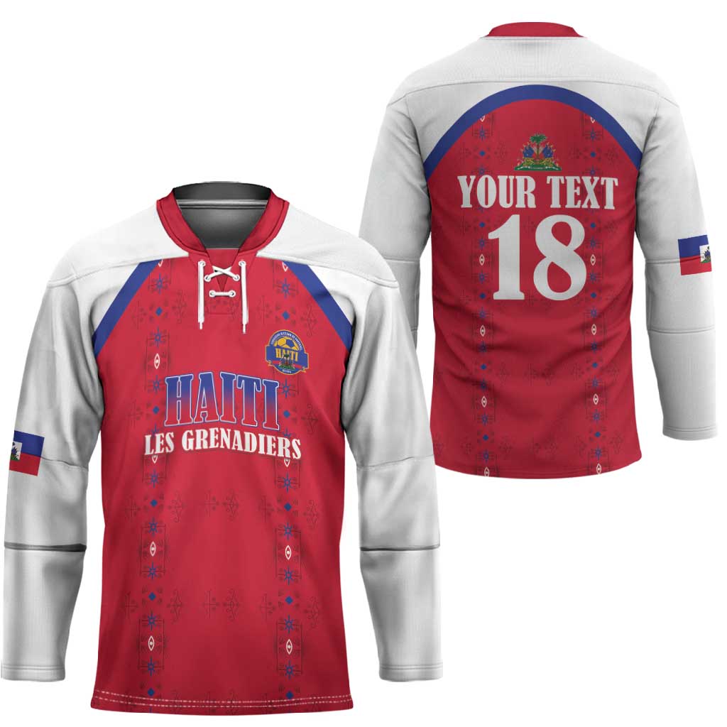 Custom Afro-Haitians Football Pride Hockey Jersey Les Grenadiers Veve Vodou Red Version
