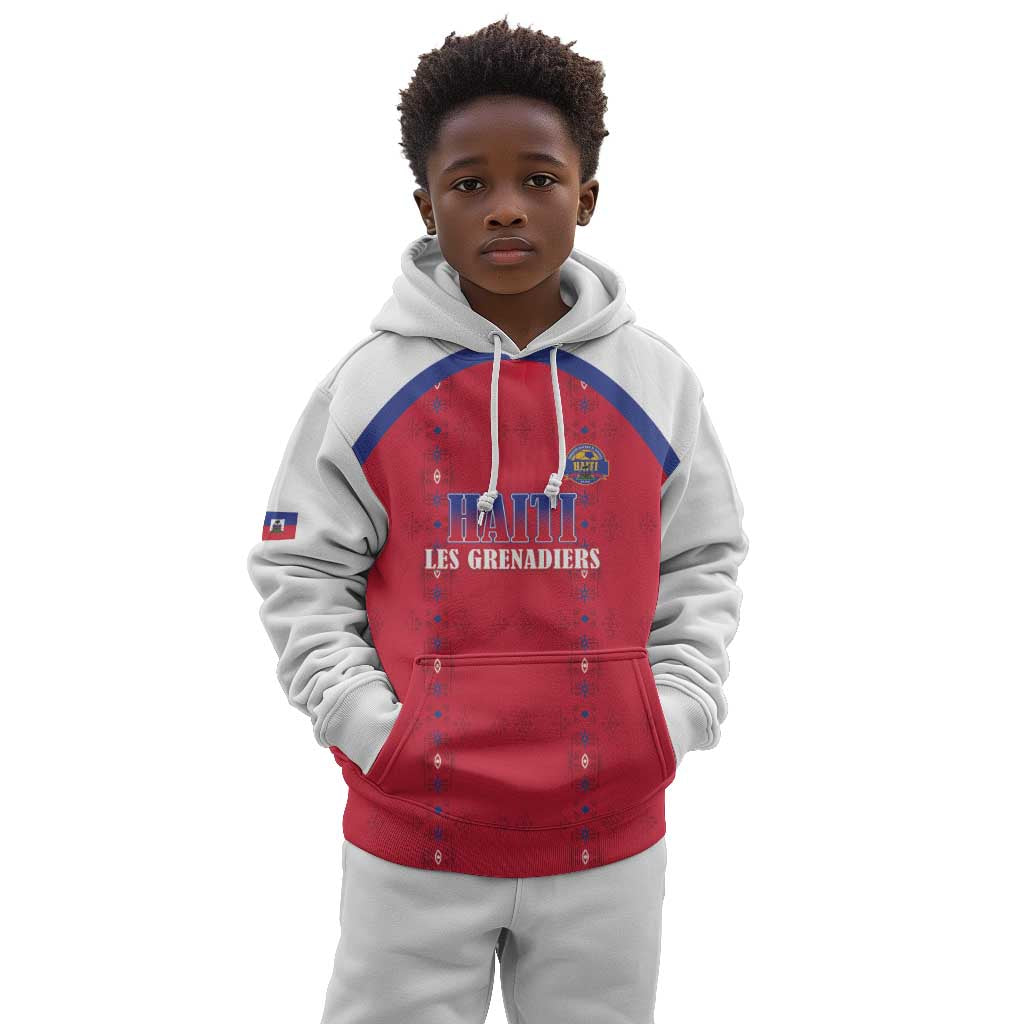 Custom Afro-Haitians Football Pride Kid Hoodie Les Grenadiers Veve Vodou Red Version - African Pride