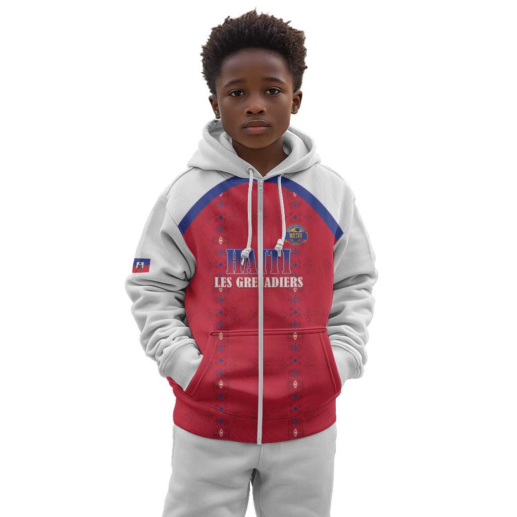 Custom Afro-Haitians Football Pride Kid Hoodie Les Grenadiers Veve Vodou Red Version - African Pride