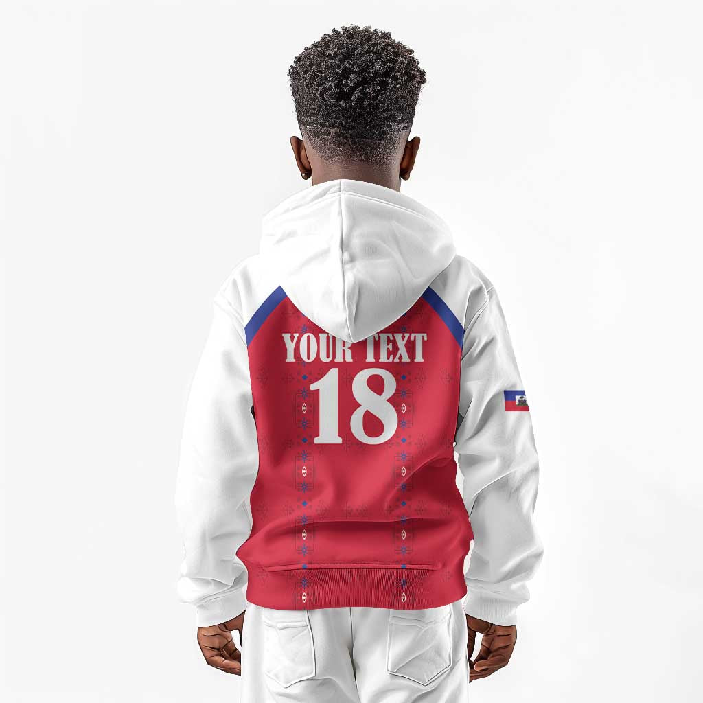 Custom Afro-Haitians Football Pride Kid Hoodie Les Grenadiers Veve Vodou Red Version - African Pride