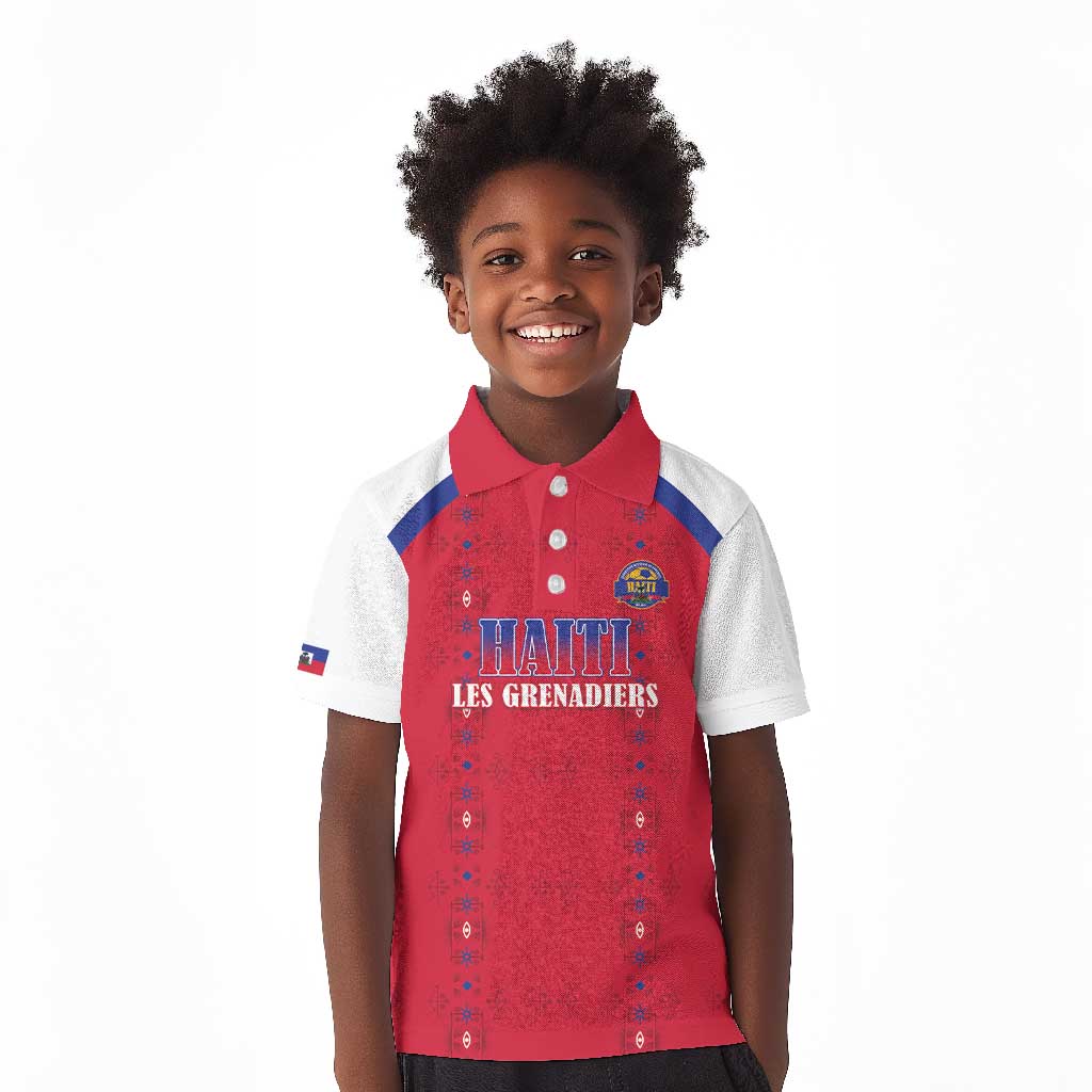Custom Afro-Haitians Football Pride Kid Polo Shirt Les Grenadiers Veve Vodou Red Version - African Pride