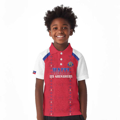 Custom Afro-Haitians Football Pride Kid Polo Shirt Les Grenadiers Veve Vodou Red Version - African Pride