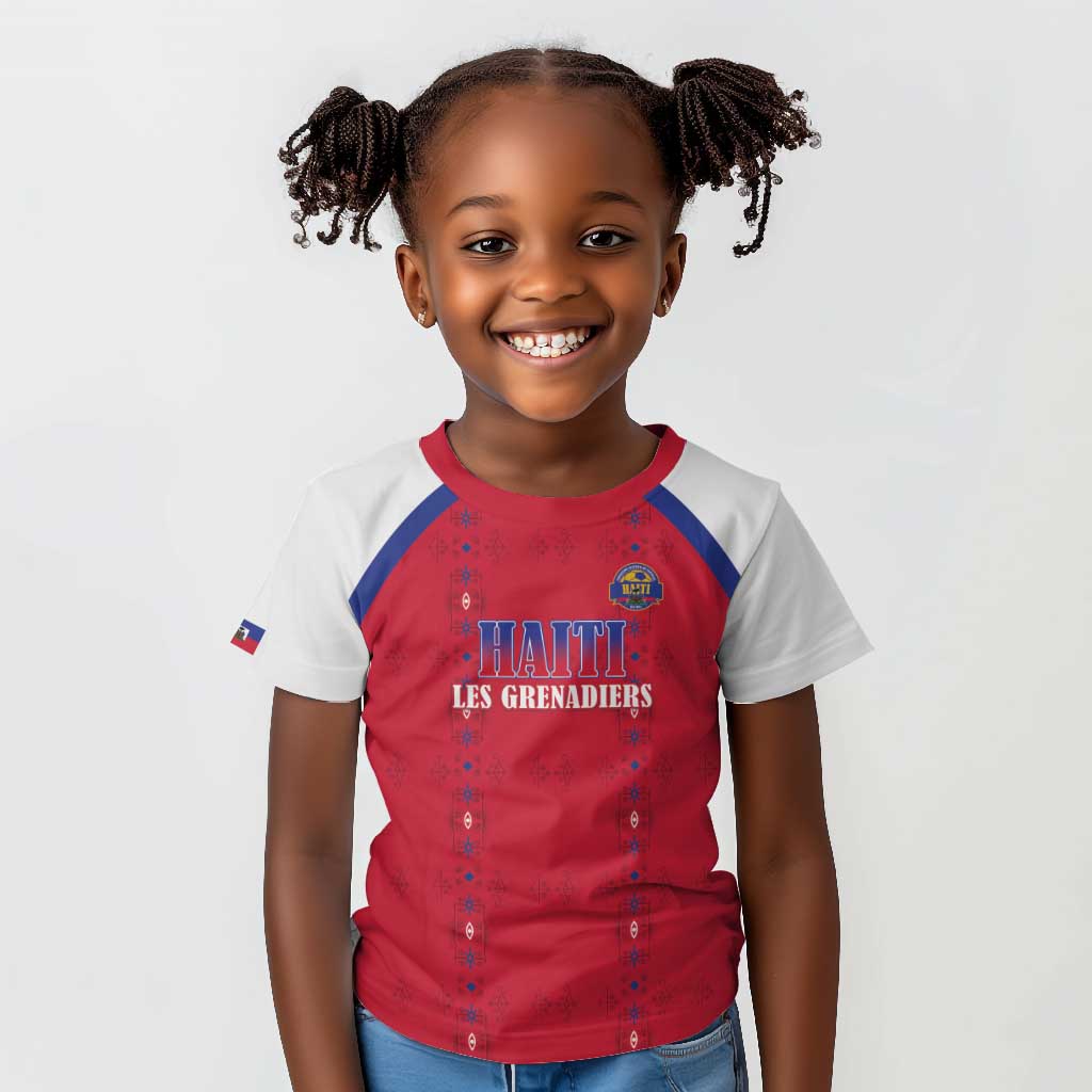 Custom Afro-Haitians Football Pride Kid T shirt Les Grenadiers Veve Vodou Red Version - African Pride