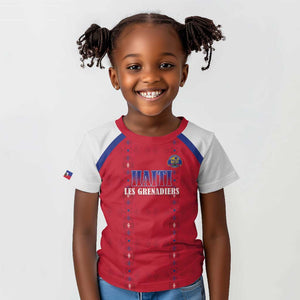 Custom Afro-Haitians Football Pride Kid T shirt Les Grenadiers Veve Vodou Red Version - African Pride