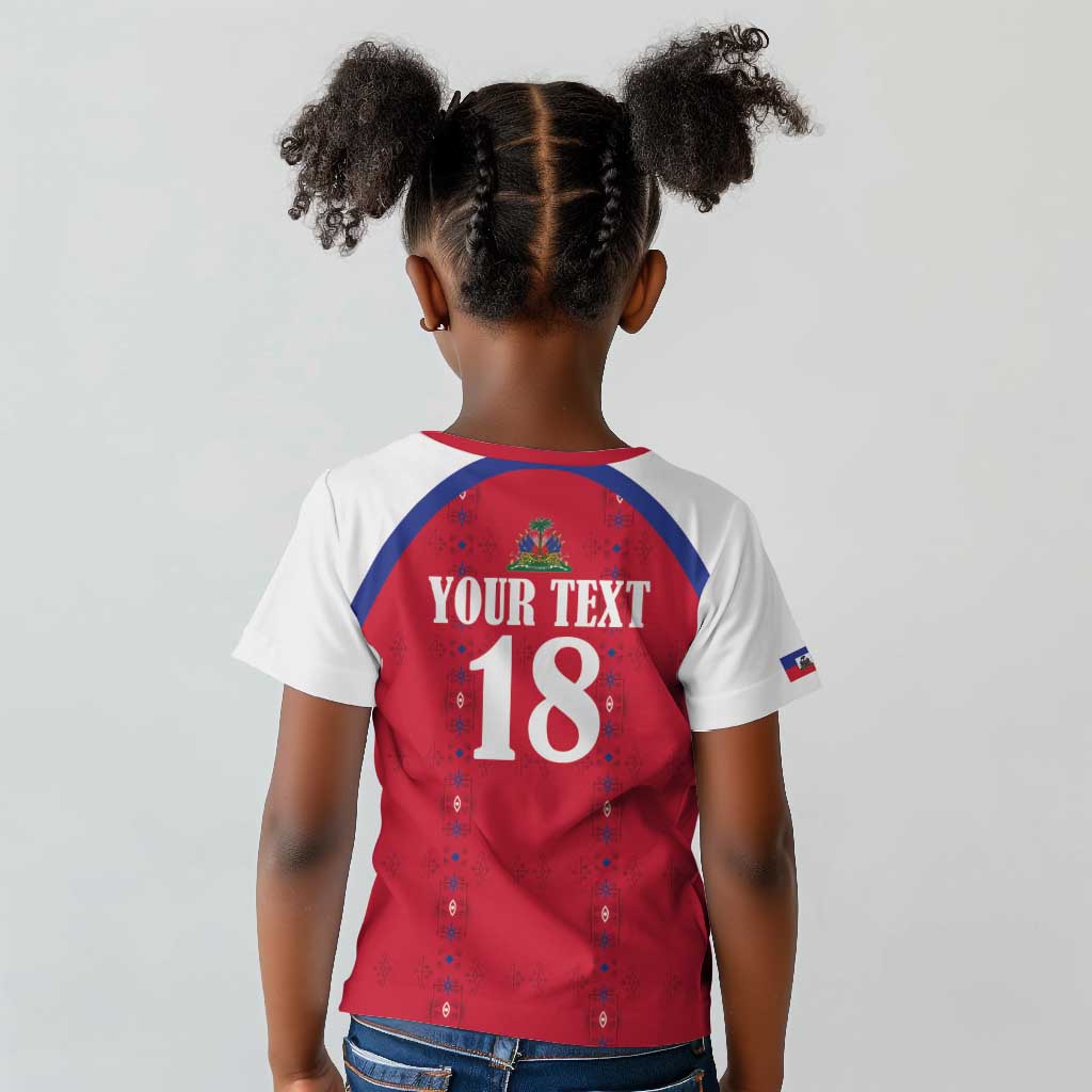 Custom Afro-Haitians Football Pride Kid T shirt Les Grenadiers Veve Vodou Red Version - African Pride