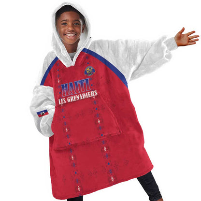 Custom Afro-Haitians Football Pride Kid Wearable Blanket Hoodie Les Grenadiers Veve Vodou Red Version - African Pride