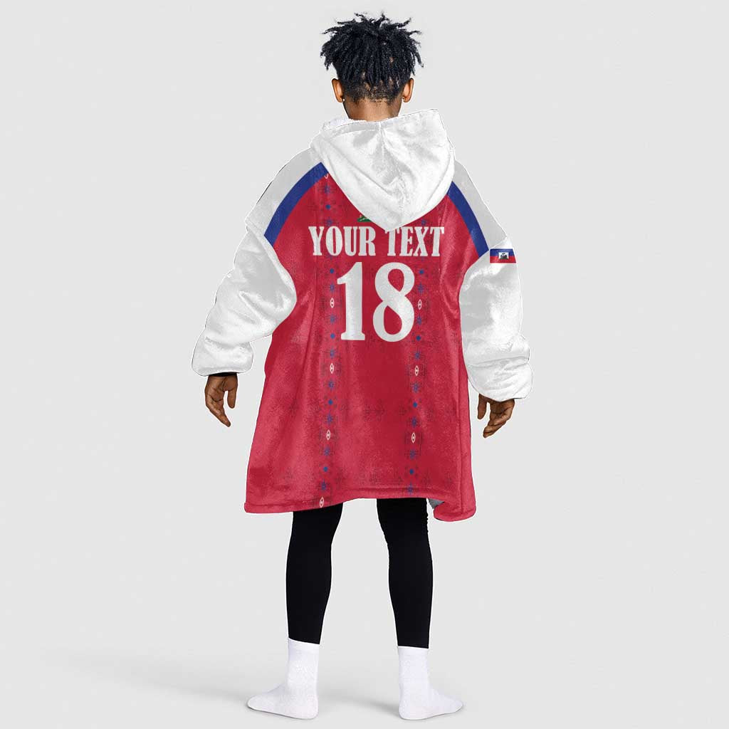 Custom Afro-Haitians Football Pride Kid Wearable Blanket Hoodie Les Grenadiers Veve Vodou Red Version - African Pride