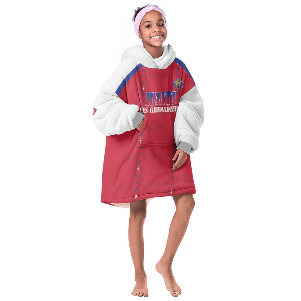 Custom Afro-Haitians Football Pride Kid Wearable Blanket Hoodie Les Grenadiers Veve Vodou Red Version - African Pride
