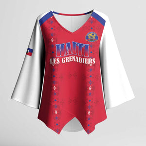 Custom Afro-Haitians Football Pride Kimono Sleeve Blouse Les Grenadiers Veve Vodou Red Version
