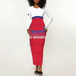 Custom Afro-Haitians Football Pride Long Sleeve Bodycon Dress Les Grenadiers Veve Vodou Red Version - African Pride