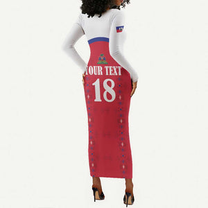 Custom Afro-Haitians Football Pride Long Sleeve Bodycon Dress Les Grenadiers Veve Vodou Red Version - African Pride