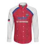 Custom Afro-Haitians Football Pride Long Sleeve Button Shirt Les Grenadiers Veve Vodou Red Version - African Pride