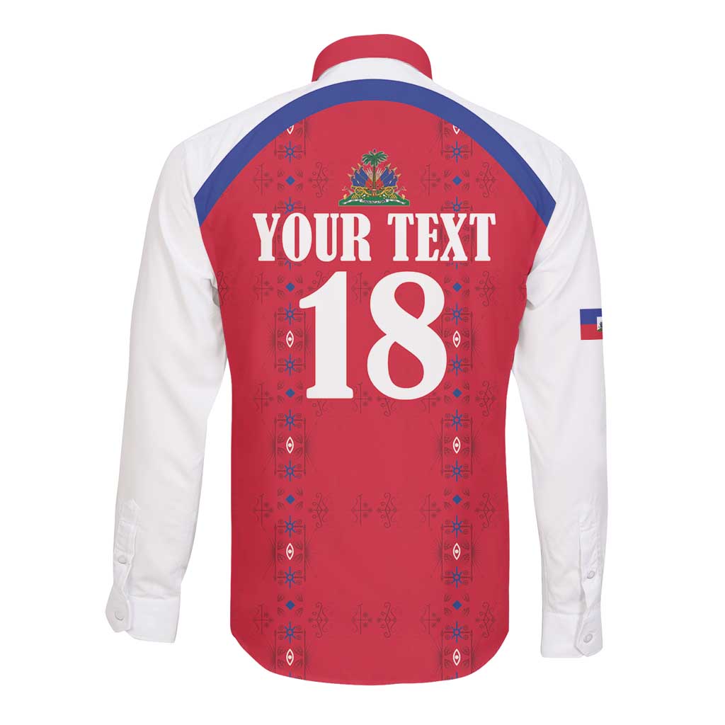 Custom Afro-Haitians Football Pride Long Sleeve Button Shirt Les Grenadiers Veve Vodou Red Version - African Pride