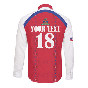 Custom Afro-Haitians Football Pride Long Sleeve Button Shirt Les Grenadiers Veve Vodou Red Version - African Pride