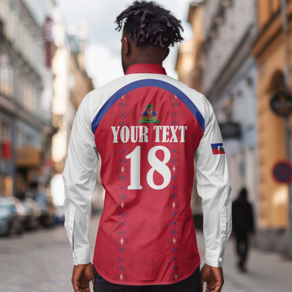Custom Afro-Haitians Football Pride Long Sleeve Button Shirt Les Grenadiers Veve Vodou Red Version - African Pride