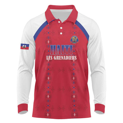 Custom Afro-Haitians Football Pride Long Sleeve Polo Shirt Les Grenadiers Veve Vodou Red Version - African Pride