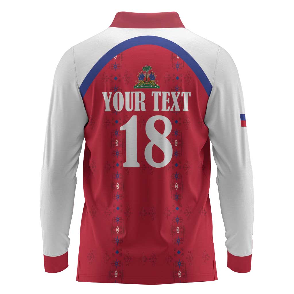 Custom Afro-Haitians Football Pride Long Sleeve Polo Shirt Les Grenadiers Veve Vodou Red Version - African Pride