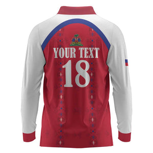 Custom Afro-Haitians Football Pride Long Sleeve Polo Shirt Les Grenadiers Veve Vodou Red Version - African Pride