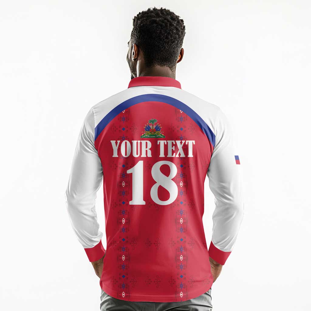 Custom Afro-Haitians Football Pride Long Sleeve Polo Shirt Les Grenadiers Veve Vodou Red Version - African Pride
