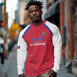 Custom Afro-Haitians Football Pride Long Sleeve Shirt Les Grenadiers Veve Vodou Red Version - African Pride
