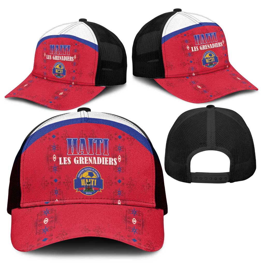 Afro-Haitians Football Pride Mesh Trucker Cap Les Grenadiers Veve Vodou Red Version - African Pride