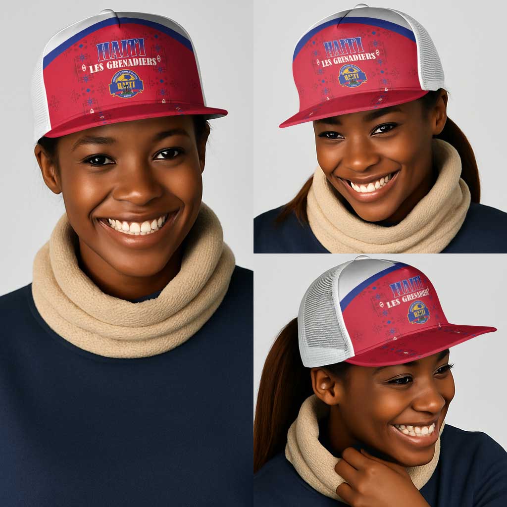Afro-Haitians Football Pride Mesh Trucker Cap Les Grenadiers Veve Vodou Red Version - African Pride