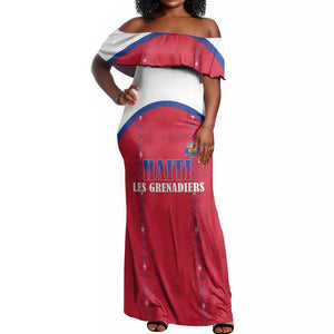 Custom Afro-Haitians Football Pride Off Shoulder Maxi Dress Les Grenadiers Veve Vodou Red Version - African Pride