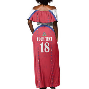 Custom Afro-Haitians Football Pride Off Shoulder Maxi Dress Les Grenadiers Veve Vodou Red Version - African Pride