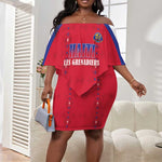 Custom Afro-Haitians Football Pride Off Shoulder Short Dress Les Grenadiers Veve Vodou Red Version - African Pride