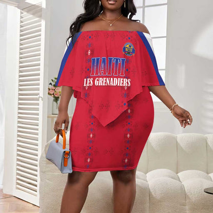 Custom Afro-Haitians Football Pride Off Shoulder Short Dress Les Grenadiers Veve Vodou Red Version - African Pride