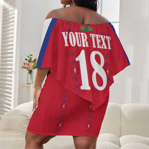 Custom Afro-Haitians Football Pride Off Shoulder Short Dress Les Grenadiers Veve Vodou Red Version - African Pride