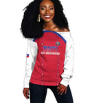 Custom Afro-Haitians Football Pride Off Shoulder Sweater Les Grenadiers Veve Vodou Red Version - African Pride