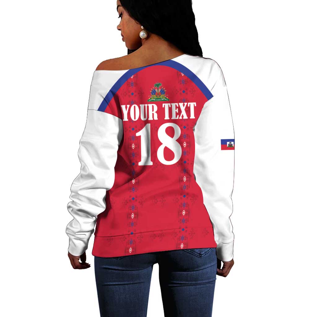 Custom Afro-Haitians Football Pride Off Shoulder Sweater Les Grenadiers Veve Vodou Red Version - African Pride
