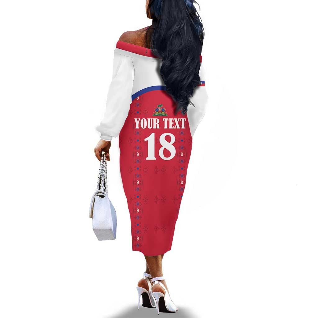 Custom Afro-Haitians Football Pride Off The Shoulder Long Sleeve Dress Les Grenadiers Veve Vodou Red Version - African Pride