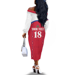 Custom Afro-Haitians Football Pride Off The Shoulder Long Sleeve Dress Les Grenadiers Veve Vodou Red Version - African Pride