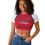 Custom Afro-Haitians Football Pride Raglan Cropped T shirt Les Grenadiers Veve Vodou Red Version - African Pride