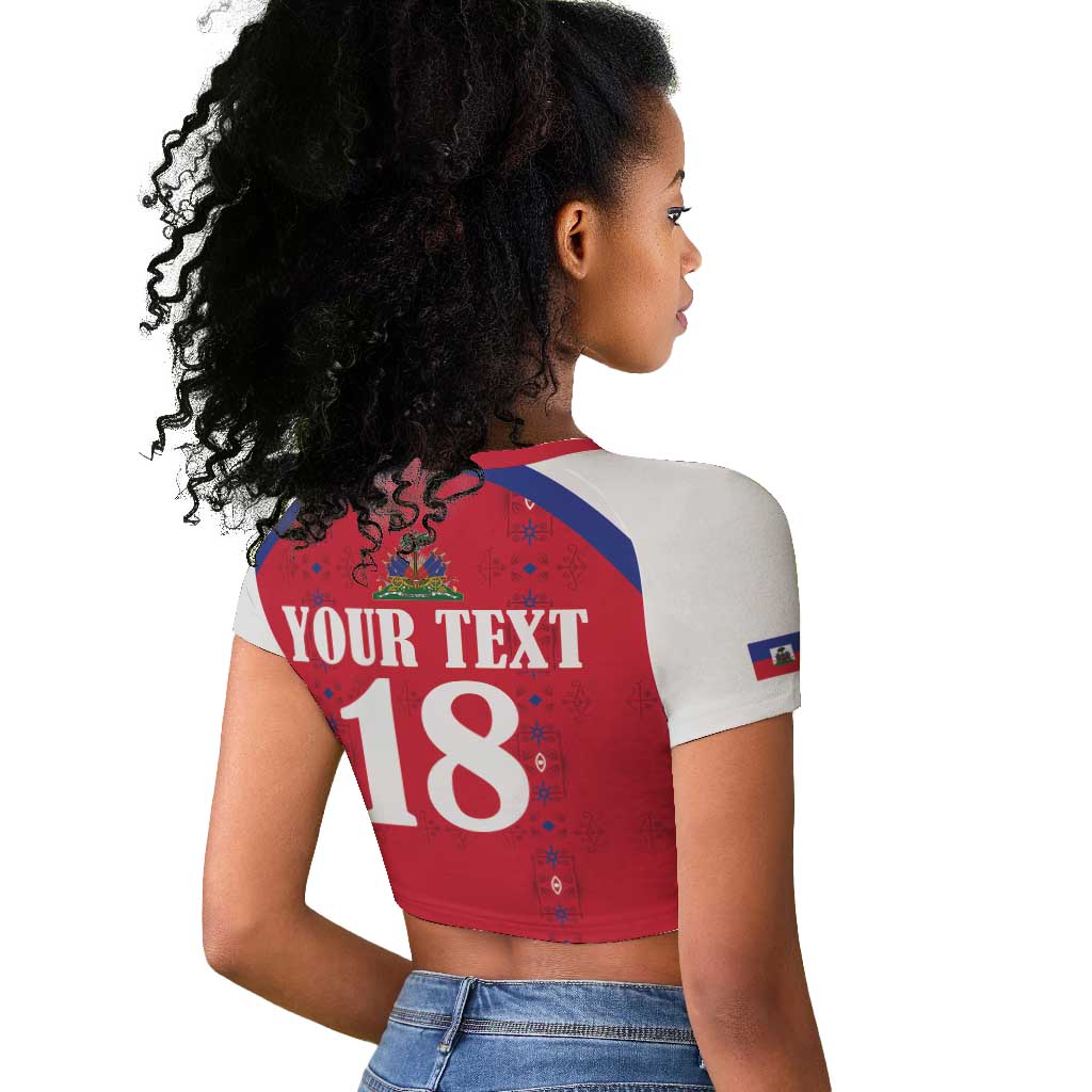 Custom Afro-Haitians Football Pride Raglan Cropped T shirt Les Grenadiers Veve Vodou Red Version - African Pride