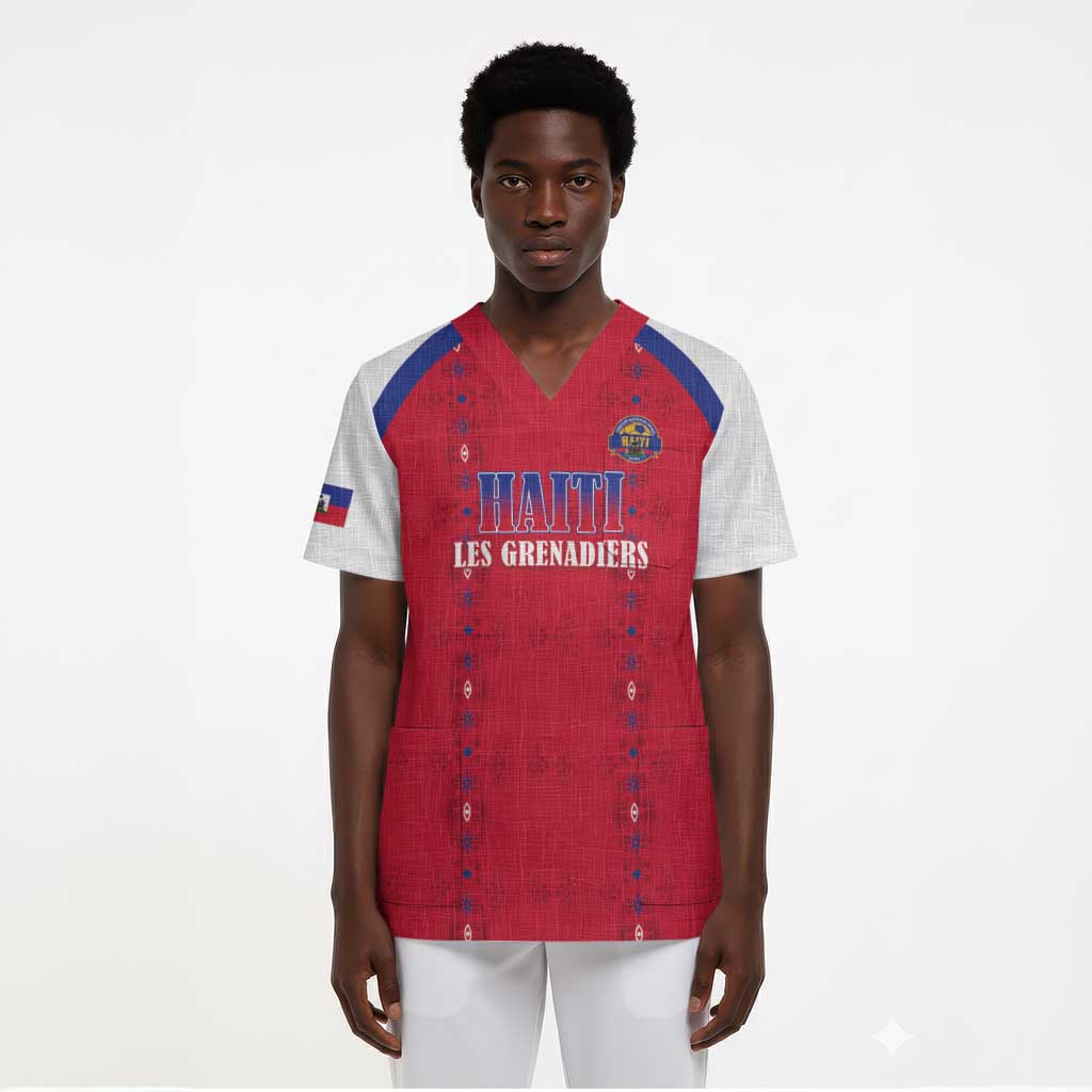 Custom Afro-Haitians Football Pride Scrub Top Les Grenadiers Veve Vodou Red Version - African Pride