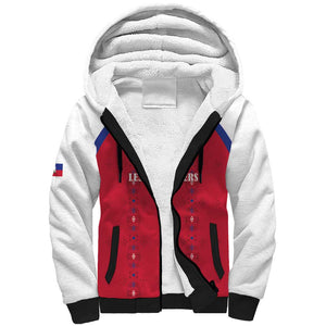 Custom Afro-Haitians Football Pride Sherpa Hoodie Les Grenadiers Veve Vodou Red Version - African Pride