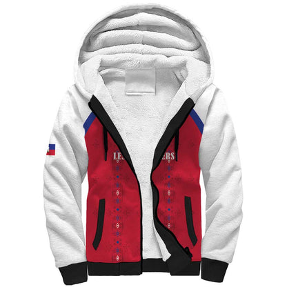 Custom Afro-Haitians Football Pride Sherpa Hoodie Les Grenadiers Veve Vodou Red Version - African Pride