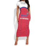 Custom Afro-Haitians Football Pride Short Sleeve Bodycon Dress Les Grenadiers Veve Vodou Red Version - African Pride