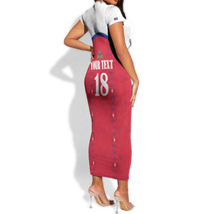 Custom Afro-Haitians Football Pride Short Sleeve Bodycon Dress Les Grenadiers Veve Vodou Red Version - African Pride
