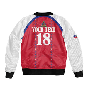 Custom Afro-Haitians Football Pride Sleeve Zip Bomber Jacket Les Grenadiers Veve Vodou Red Version - African Pride