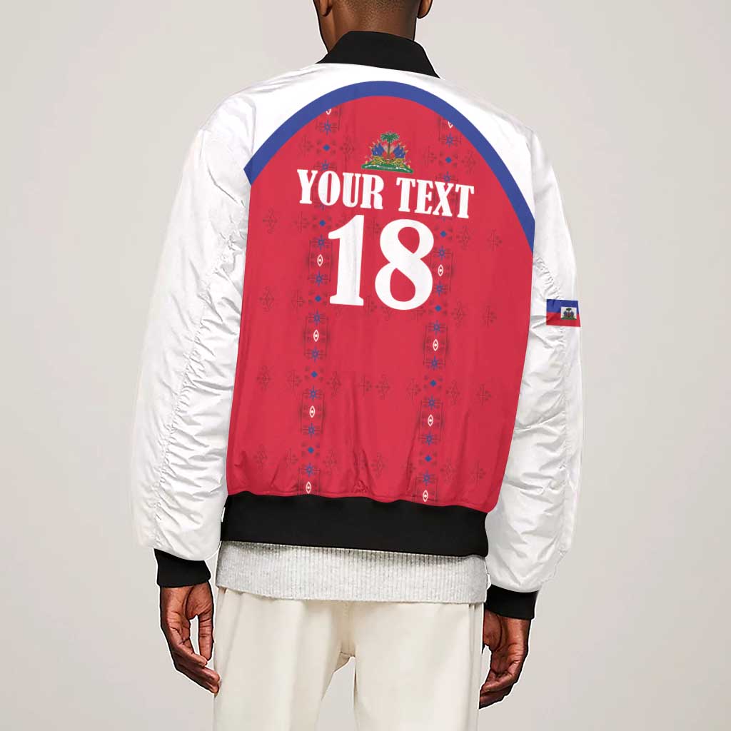 Custom Afro-Haitians Football Pride Sleeve Zip Bomber Jacket Les Grenadiers Veve Vodou Red Version - African Pride